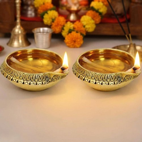 Golden Traditional and Decorative Brass Kuber Diyas set of 2 Golden Traditional and Decorative Brass Kuber Diyas set of 2